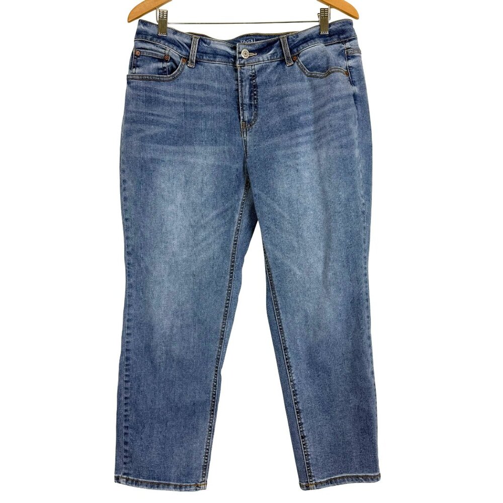 Time And Tru Straight Jeans Women's Petite 14P Blue Medium Wash Mid Rise